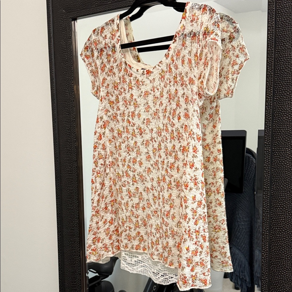 Free People Floral Print Top - Cream and Orange